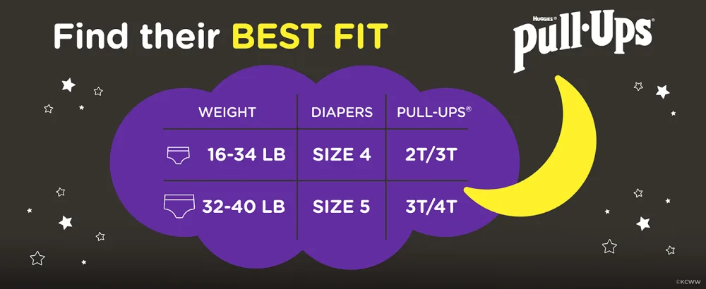 Pull-Ups Night-Time Boys' Training Pants, 3T-4T, 60 Ct 3T-4T (60 Count) - Find their best fit size chart