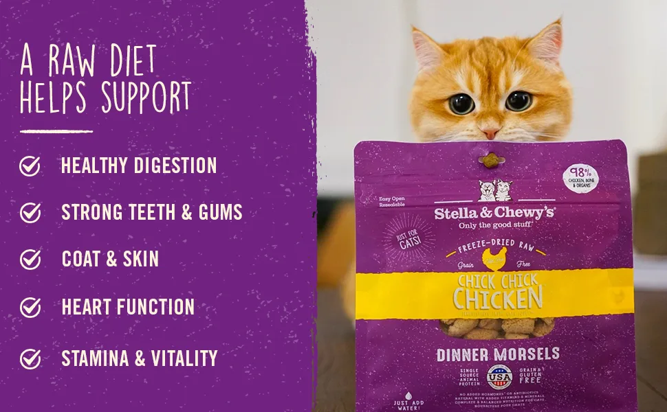 Stella & Chewy's Freeze-Dried Raw Cat Dinner Morsels (Packaging May Vary) Chicken 1.12 Pound (Pack of 1) - Dinner Morsels - Chick-Chick Chicken