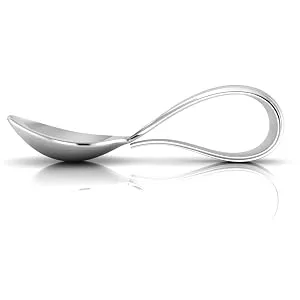 Krysaliis Sterling Silver Bent Curved Baby Feeding Spoon - Premium Quality Food Grade Standard .925 Solid Sterling Silver Spoon - Engravable Gift For Baby with a Beautiful Gift Box - Sterling Silver Bent Curved Baby Spoon by Krysaliis