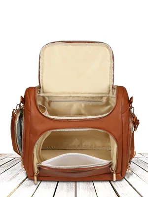 Beaulyn Leather Diaper Bag Backpack, 5-in-1 Travel Back Pack Tote with Changing Pad Large Capacity Brown - leather diaper bag
