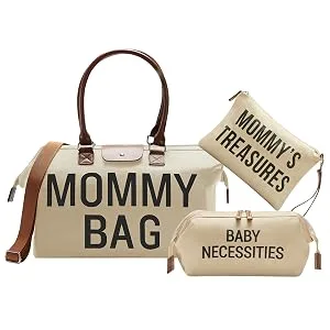 SEEDNUR Diaper Bag Tote with 2 Organizer Pouches, Large Capacity Mommy Bag for Hospital and Weekender Travel Pink - Beige
