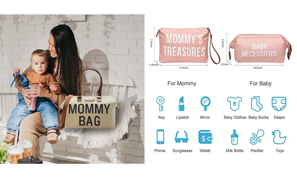 SEEDNUR Diaper Bag Tote with 2 Organizer Pouches, Large Capacity Mommy Bag for Hospital and Weekender Travel Pink - product information 11