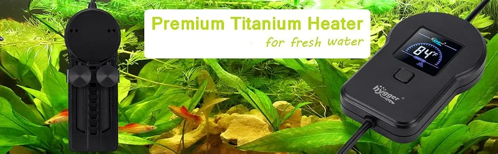 hygger Fast Heating Titanium Aquarium Heater with LED Digital Temp Controller 500W 800W Submersible Fish Heater for 60-180 Gallon Freshwater Tank - titanium heater