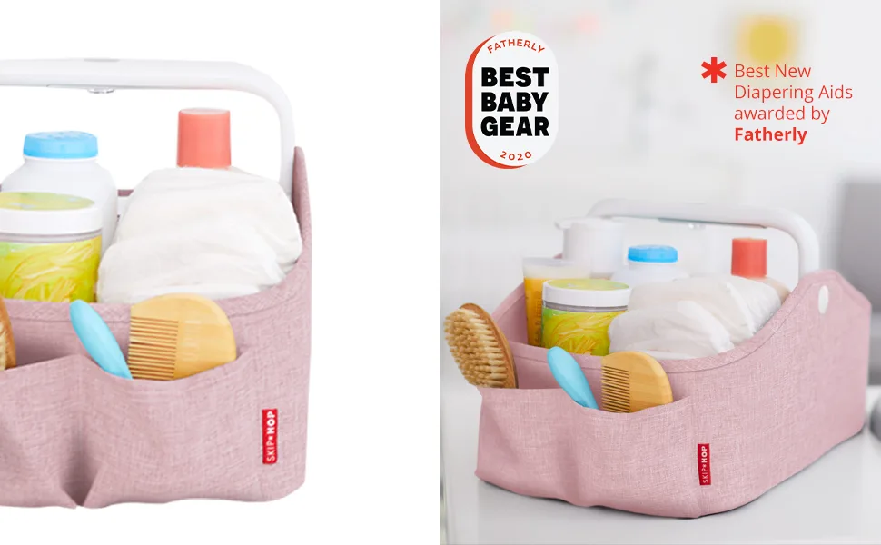 Skip Hop Diaper Caddy Organizer with Touch Sensor Night Light, Nursery Style, Pink Heather Pink Caddy - Light Up Diaper Caddy Pink Heather