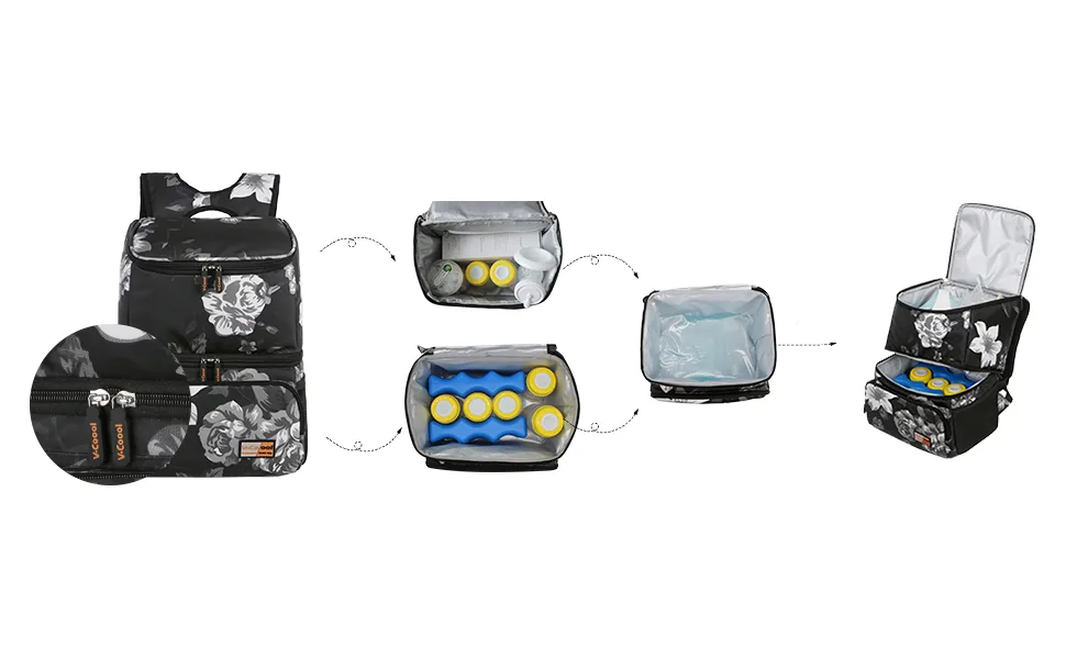 V-COOOL Breast Pump Backpack Diaper Backpack Lunch Bag Ice Bag Bottle Storage Bag Breast Milk Preservation Package Flower - breast pump bag