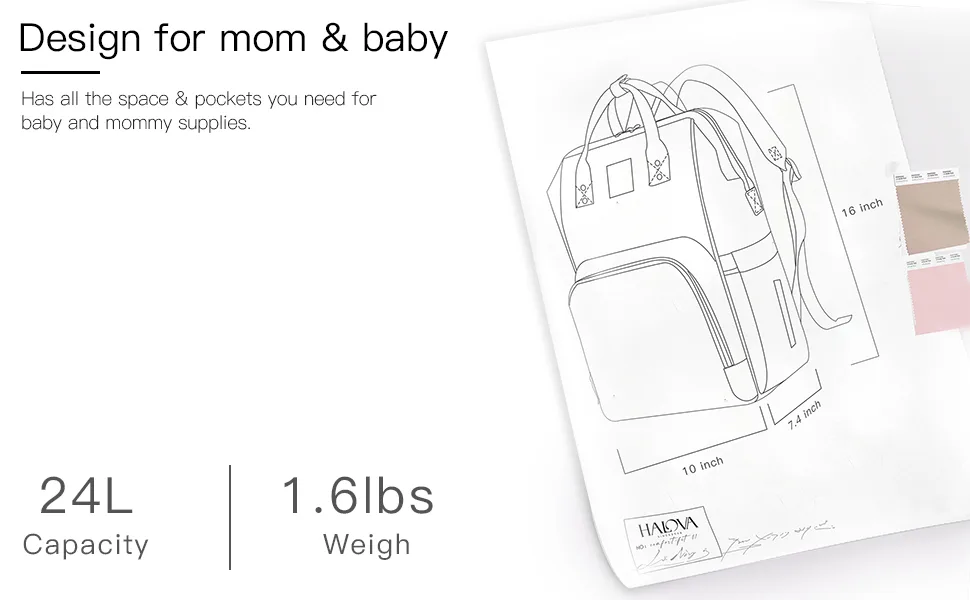 HaloVa Diaper Bag, Baby Daddy Mommy Travel Backpack with Wet Cloth, Tissues, Bottle Pockets, with Stroller Straps, Brown - product information 2