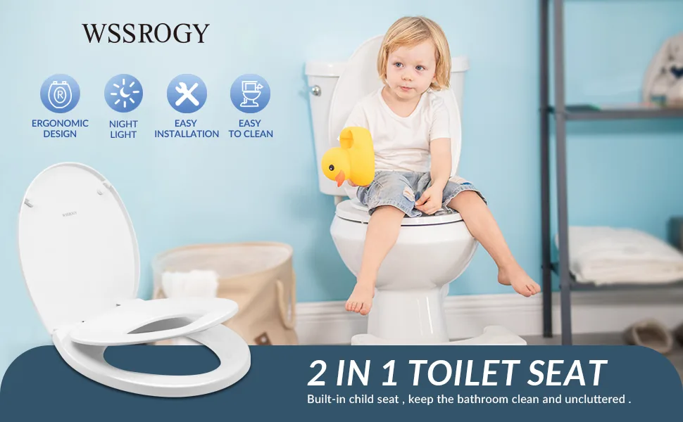 Round Toilet Seat with Built in Potty Training Seat, Slow Close, Easy Clean, Plastic, White - product information 12