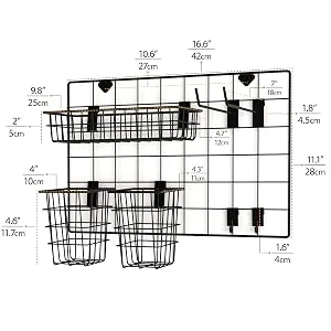 Wall35 Pluto Pet Supplies Organizer Wall Mount Wire Basket Hooks for Hanging Dog Leash Cat Collars Metal Black - 2 small basket 1 long basket 4 wall hooks