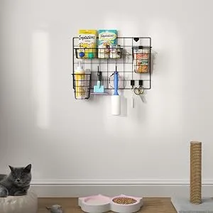 Wall35 Pluto Pet Supplies Organizer Wall Mount Wire Basket Hooks for Hanging Dog Leash Cat Collars Metal Black - pet food storage containers wall hooks for hanging kitten collar christmas cat collar