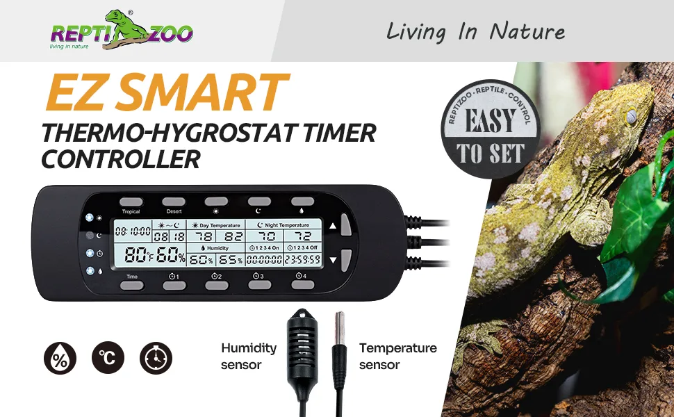 REPTIZOO Digital Thermometer Hygrometer Temperature Controller for Reptile Tank Water Terrarium, Waterproof Reptile Timer with Thermostat Controller Lighting Timer (THC15) - product information 1
