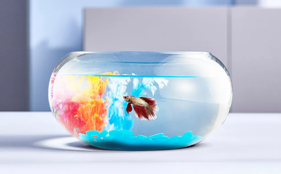 LAQUAL 2 Gallon Glass Fish Bowl with Decor, Include Fluorescent Stones & Colorful Plastic Trees, High White Glass for Clear View, Small Fish Bowl/Vase/Aquarium for Betta Fish/Goldfish, Nice Home Dcor - product information 3