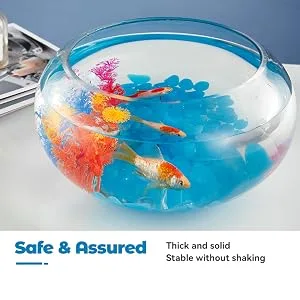 LAQUAL 2 Gallon Glass Fish Bowl with Decor, Include Fluorescent Stones & Colorful Plastic Trees, High White Glass for Clear View, Small Fish Bowl/Vase/Aquarium for Betta Fish/Goldfish, Nice Home Dcor - safe