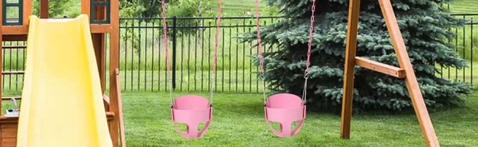 Take Me Away Pink Swing Seat - Heavy Duty Chain Plastic Coated - Playground Swing Set Accessories Replacement - Playground Swing Set