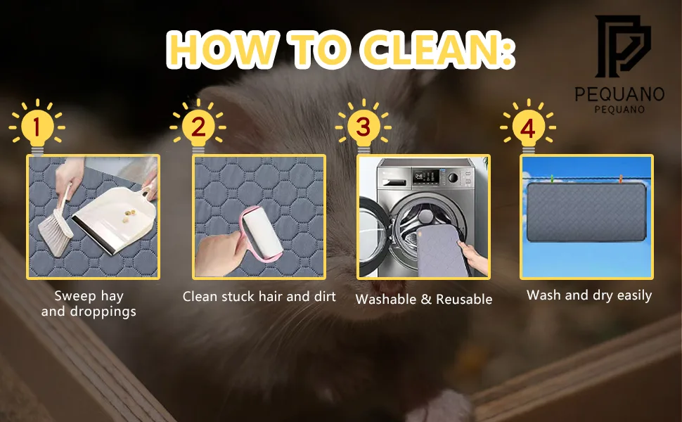 Guinea Pig Cage Liners - Washable Guinea Pig Pee Pads, Waterproof Reusable & Anti Slip Guinea Pig Bedding Fast and Super Absorbent Pee Pad for Small Animals Dog Cat Rabbit Hamster Rat 24" 47"(2 pack) - how to clean