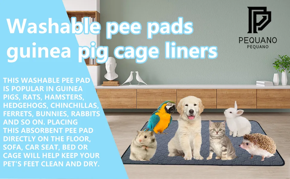 Guinea Pig Cage Liners - Washable Guinea Pig Pee Pads, Waterproof Reusable & Anti Slip Guinea Pig Bedding Fast and Super Absorbent Pee Pad for Small Animals Dog Cat Rabbit Hamster Rat 24" 47"(2 pack) - pig cage liners