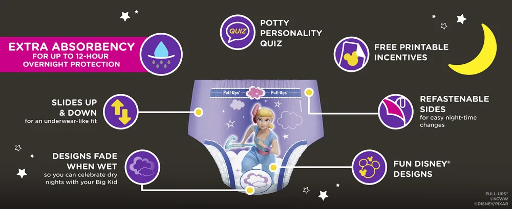 Pull-Ups Night-Time Girls' Training Pants, 3T-4T, 60 Ct 3T-4T (60 Count) - Extra Absorbency for up o 12-hour overnight protection