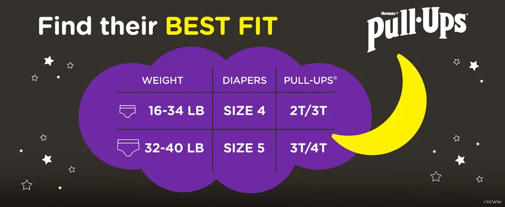 Pull-Ups Night-Time Girls' Training Pants, 3T-4T, 60 Ct 3T-4T (60 Count) - Find the Best Fit - Size Chart