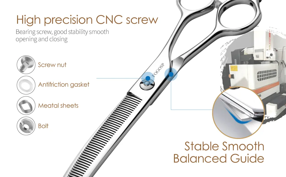 FOGOSP Curved Thinning Shears for Dogs 7.5'' Professional Blender Thinning Shears for Medium Large Dog 35% Thinning Rate (7.5 In, V Type Blender) V Type Blender 7.5 inch - curved shears dog grooming