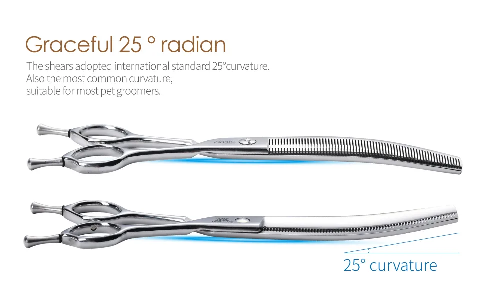 FOGOSP Curved Thinning Shears for Dogs 7.5'' Professional Blender Thinning Shears for Medium Large Dog 35% Thinning Rate (7.5 In, V Type Blender) V Type Blender 7.5 inch - curved thinning shear dog