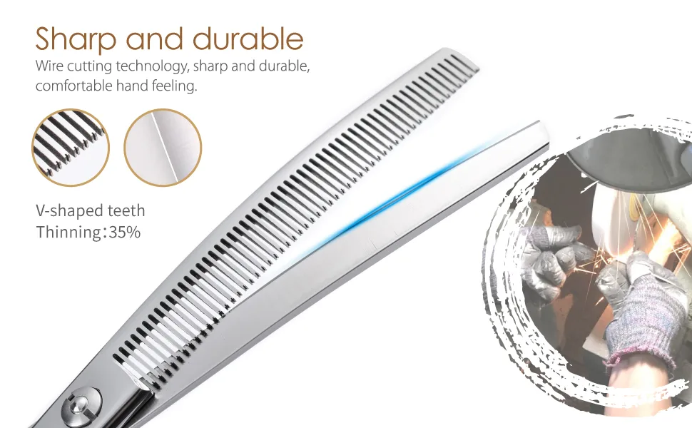 FOGOSP Curved Thinning Shears for Dogs 7.5'' Professional Blender Thinning Shears for Medium Large Dog 35% Thinning Rate (7.5 In, V Type Blender) V Type Blender 7.5 inch - curved thinning shears