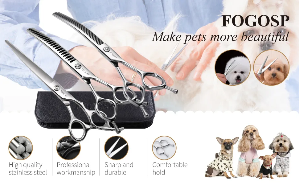 FOGOSP Curved Thinning Shears for Dogs 7.5'' Professional Blender Thinning Shears for Medium Large Dog 35% Thinning Rate (7.5 In, V Type Blender) V Type Blender 7.5 inch - dog grooming scissors