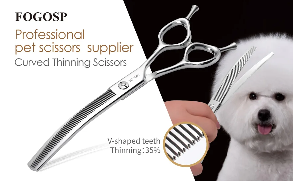 FOGOSP Curved Thinning Shears for Dogs 7.5'' Professional Blender Thinning Shears for Medium Large Dog 35% Thinning Rate (7.5 In, V Type Blender) V Type Blender 7.5 inch - thinning shears for dogs