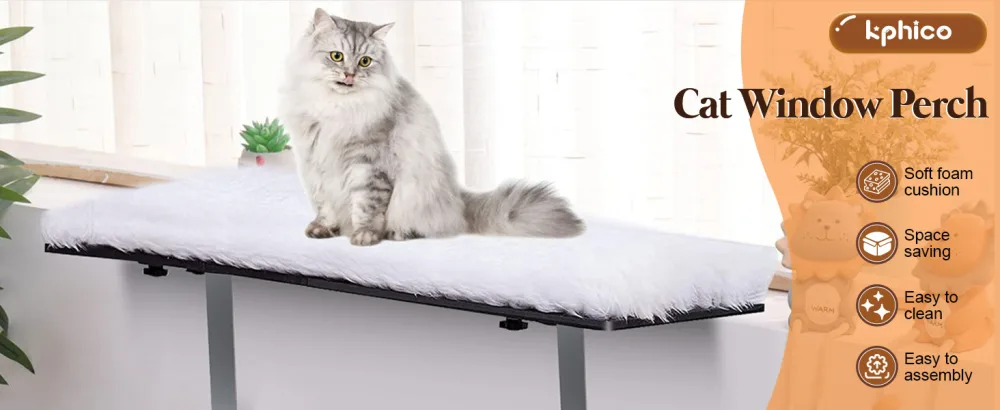 Kphico Cat Window Perch,Cat Hammock Window Seat for Large Indoor Cats &Kittens,Cat Window Shelf,Space Saving Window Mounted Cat Bed,Providing All-Around Sunbath A-White-Cat Window Perch - perch