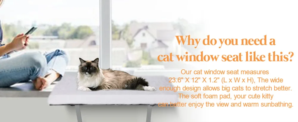 Kphico Cat Window Perch,Cat Hammock Window Seat for Large Indoor Cats &Kittens,Cat Window Shelf,Space Saving Window Mounted Cat Bed,Providing All-Around Sunbath A-White-Cat Window Perch - perch