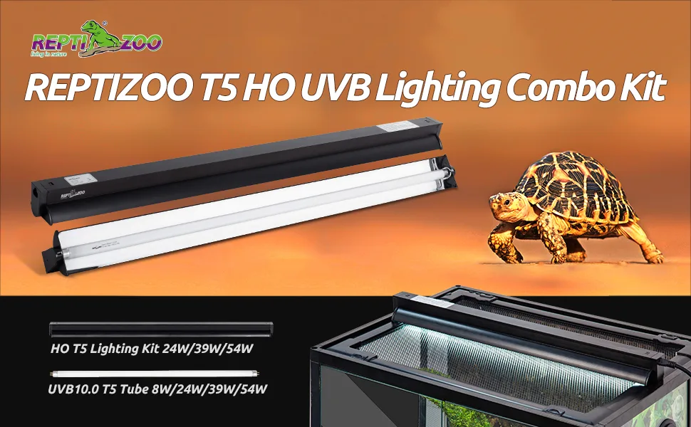 REPTI ZOO T5 HO UVB Lighting Combo Kit, Terrarium Hood Comes with Desert 10.0 UVB T5 Lamp (24W) 24.0 Watts - AT28-1