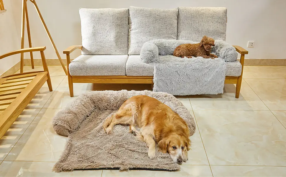 Sagging Calming Couch Protector Pet Bed, Soft Plush Dog Sofa Mat Cover for Furniture Protector with Removable Washable Cover Large Grey - product information 2