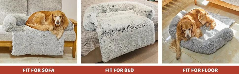Sagging Calming Couch Protector Pet Bed, Soft Plush Dog Sofa Mat Cover for Furniture Protector with Removable Washable Cover Large Grey - product information 4
