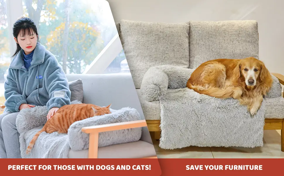 Sagging Calming Couch Protector Pet Bed, Soft Plush Dog Sofa Mat Cover for Furniture Protector with Removable Washable Cover Large Grey - product information 5