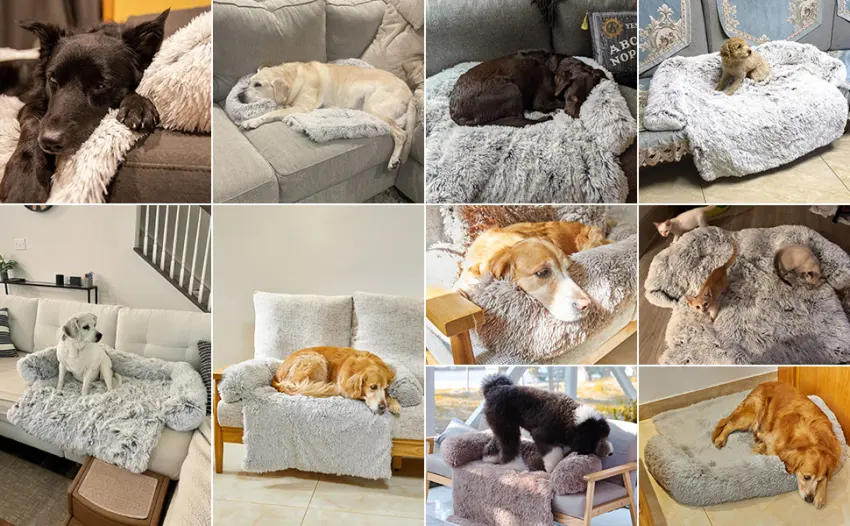 Sagging Calming Couch Protector Pet Bed, Soft Plush Dog Sofa Mat Cover for Furniture Protector with Removable Washable Cover Large Grey - product information 6