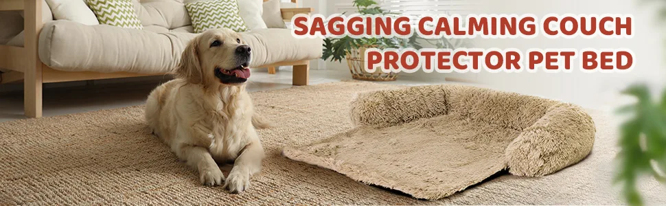 Sagging Calming Couch Protector Pet Bed, Soft Plush Dog Sofa Mat Cover for Furniture Protector with Removable Washable Cover Large Grey - product information 7