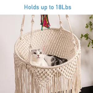 MewooFun Macrame Cat Hammock Hanging Cat Bed for Indoor Cats Boho Cat Swing Bed for Sleeping, Playing, Climbing, and Lounging - cat hammcok