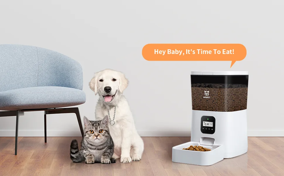 WOPET Automatic Cat Feeder,Timed Dog Feeder Pet Food Dispenser with Desiccant Bag for Dry Food,Programmable Portion Control & Voice Recorder for Small / Medium Pets White - pet feeder