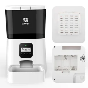 WOPET Automatic Cat Feeder,Timed Dog Feeder Pet Food Dispenser with Desiccant Bag for Dry Food,Programmable Portion Control & Voice Recorder for Small / Medium Pets White - pet feeder