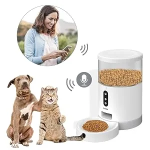 Peteme Automatic Cat Feeder, 4L Portion Control Smart Pet Feeder with APP Control, Timed Cat Feeder for Cats, Dogs & Small Pets, 2.4G Wi-Fi Enabled white - 10s customized recording