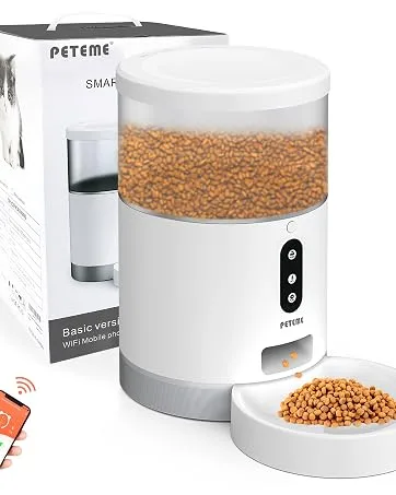 Peteme Automatic Cat Feeder, 4L Portion Control Smart Pet Feeder with APP Control, Timed Cat Feeder for Cats, Dogs & Small Pets, 2.4G Wi-Fi Enabled white - feeder