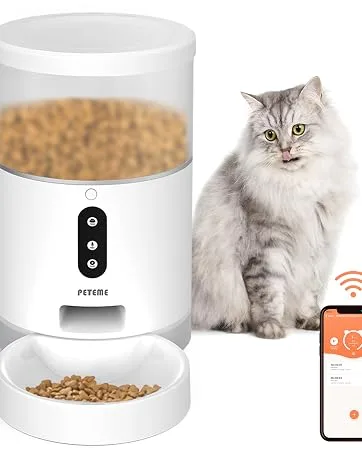Peteme Automatic Cat Feeder, 4L Portion Control Smart Pet Feeder with APP Control, Timed Cat Feeder for Cats, Dogs & Small Pets, 2.4G Wi-Fi Enabled white - feeder01