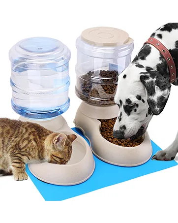 2 Pack Automatic Cat Feeder and Water Dispenser in Set with Pet Food Mat for Small Medium Dog Pets Puppy Kitten Big Capacity 1 Gallon x 2 2 Pack Cream - cat toys