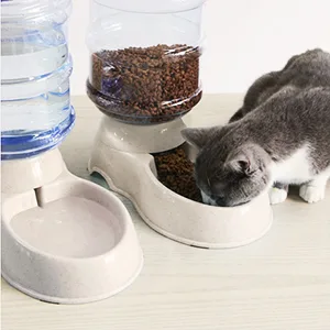 2 Pack Automatic Cat Feeder and Water Dispenser in Set with Pet Food Mat for Small Medium Dog Pets Puppy Kitten Big Capacity 1 Gallon x 2 2 Pack Cream - pet Automatic feeder