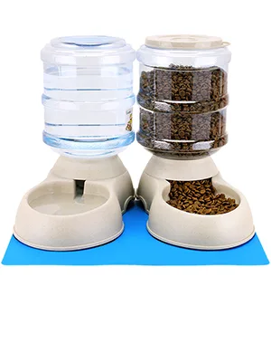 2 Pack Automatic Cat Feeder and Water Dispenser in Set with Pet Food Mat for Small Medium Dog Pets Puppy Kitten Big Capacity 1 Gallon x 2 2 Pack Cream - pet feeder