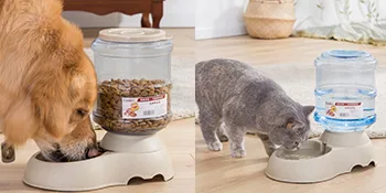 2 Pack Automatic Cat Feeder and Water Dispenser in Set with Pet Food Mat for Small Medium Dog Pets Puppy Kitten Big Capacity 1 Gallon x 2 2 Pack Cream - pet feeder