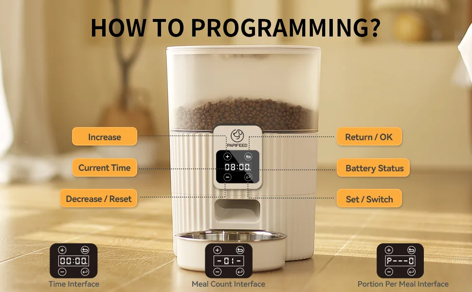 PAPIFEED Automatic Cat Feeder Cactus - easy programming