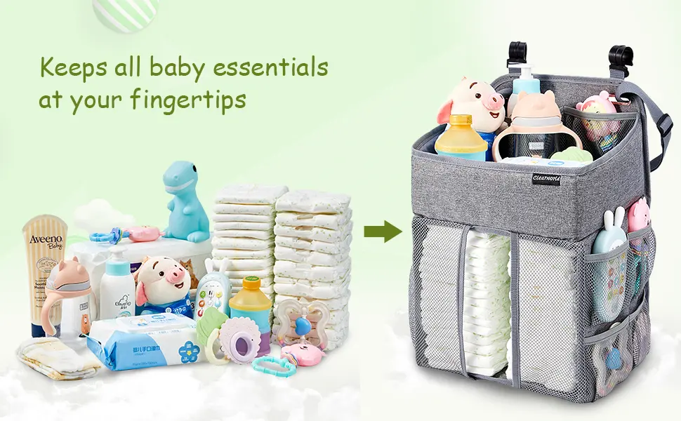 Hanging Diaper Caddy Organizer,Diaper Stacker and Crib Organizer,Upgrade Thicken Nursery Organizer for Changing Table, Crib, Wall & Bassinet, Baby Essentials Storage (Gray) - product information 15