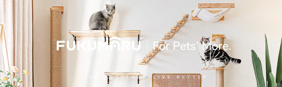 FUKUMARU Cat Climbing Shelf Wall Mounted, Four Step Cat Stairway with Jute Scratching for Cats Perch Platform Supplies Left to Right - product information 1