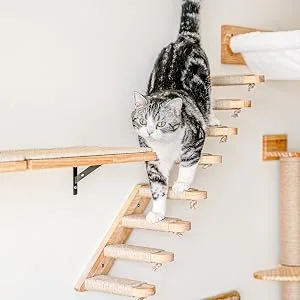 FUKUMARU Cat Climbing Shelf Wall Mounted, Four Step Cat Stairway with Jute Scratching for Cats Perch Platform Supplies Left to Right - Save Your Space