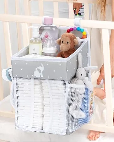 Cradle Star Hanging Diaper Caddy Organizer - Diaper Organizer Caddy with Multiple Pockets - Baby Organizer for Nursery Accessories - Changing Table Organizer and Diaper Storage - 17x9x9 in - Gray Standard Grey - caddy organizer