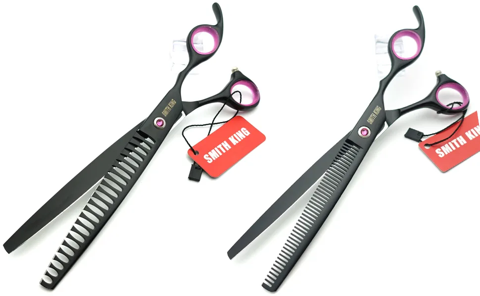 8.0 inches Professional Dog Grooming Scissors Set Straight & thinning & Curved & chunkers 4pcs in 1 Set (with Comb) - chunkers